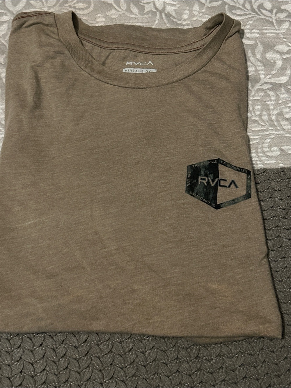 RVCA Olive Crewneck Tee with Hex Pocket Logo